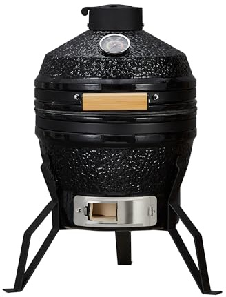 Garvee Barbacoa Kamado de Cerámica Portátil 33 cm Parrilla Asador de Carbón Exterior Ahumador con Rejilla de Acero Inoxidable 27 cm Ventilación Superior para Camping Picnic Terraza rojo