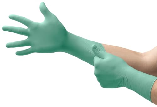 Ansell Microflex 25-201 Neoprene Disposable Gloves, Examination Glove, Chemical Resistant, Mechanical Protection, Food Processing, Laboratory, Green, Size L (100 Gloves)