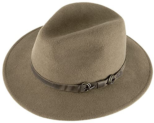 Alpenleder Fedora Hut Siena | Handgefertigter Wollhut Filzhut Wollfilzhut Hut Hat Herren (S (55-56 cm), Dark Khaki)