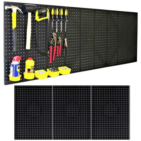 WallPeg Made in USA - Nerf Gun Pegboard Wall Organizer 3 ea 24x16 Pegboard Panels - 72” Wide - Kit P-202 B Garage Organization for Workbench Tool Storage Organizer Black Tuff Poly-Plastic