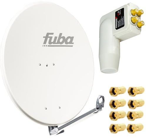 Fuba DAL 800 W Satellitenantenne 80cm Alu Weiß Sat Schüssel + PremiumX LNB Quad Weiß Quattro Switch zum Direktanschluss von 4 Teilnehmer Digital HDTV Full HD 3D + 8X F-Stecker