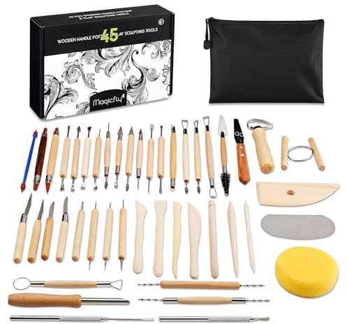 Magicfly 45PCS Clay Sculpting Tools, Ceramic Tools Polymer Clay Tools Clay Sculpting Set, Pottery Carving Tool with a Storage Bag for Shapers and Modeling Embossing Art DIY