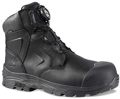 Rock Fall Dolomite Safety Boot FibreGlass Toe Cap Safety Boot Black Unisex, Waterproof and BOA Dial Lacing Safety Boots, SRC Slip Rated Work UK 10