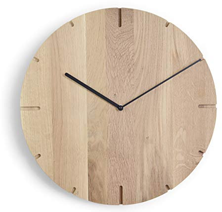 Natuhr große Holz Wanduhr - Loft - Massivholz, geräuscharmes Uhrwerk, puristisch, modern (Eiche unbehandelt, 40 cm Durchmesser)