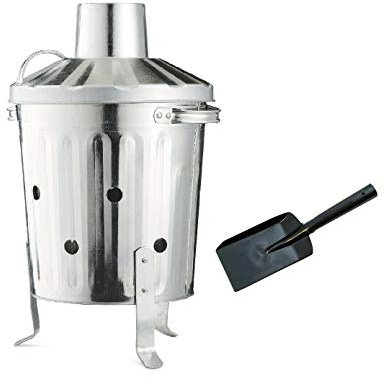 Elex 15L 15 Litre Galvanised Trendi Metal Incinerator Mini Garden Fire Bin WITH FREE ASH SHOVEL for Burning Wood, Leaves, Paper etc