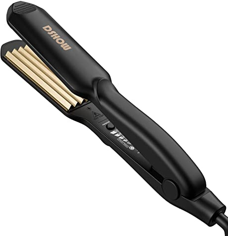 DSHOW Crimping Iron Hair Crimper for Hair-Volumizing Crimper with Titanium Ceramic Plates, 5 Temp Settings (140C-220C), Hair Crimping Tool for Fluffy Volume and Texture, Auto Off, Dual Voltage [Black]