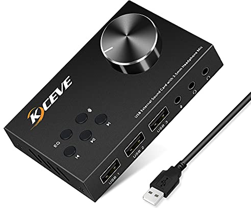 USB Soundkarte extern, Soundkarte mit Lautstärkeregelung USB Hub - Anschluss für Headset Kopfhörer Mikrofon, Unterstützung Win7 / 8/10 / XP/Mac/Vista, Android Telefon (Schwarz)