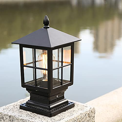 ChaoZan Extérieur réverbère, Lampe d'extérieur rustique sur pied 230 volt E27 IP55 Lampe d'extérieur sur pied Pilier Eclairage de jardin,terrasse de la villa Feux d'entrée et de chemin.(noir)