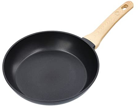 Masterchef Padella Antiaderente 28 cm, Pentole Induzione, Padelle Alluminio per Friggere, Frittata, Salta, Uova e altro, Antigraffio, Manici in Legno, Lavabile in Lavastoviglie, Nera