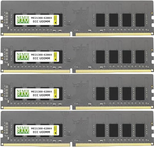 NEMIX RAM 64GB (4x16GB) DDR4-2666MHz PC4-21300 ECC UDIMM 2Rx8 1.2V Unbuffered Memory for Server by NEMIX RAM