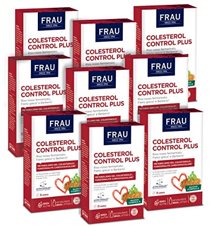 FRAU COLESTEROL PLUS, Integratore Alimentare 9 confezioni x 25 compresse, Riso Rosso Fermentato, Fieno Greco, Berberis, Coenzima Q10 e Acido Folico