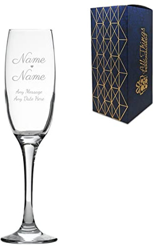 Personalised Engraved Wedding Champagne Flute, 7.4oz/218ml Glass, Thoughtful Customised Gift, Laser Engraved in The UK, Dishwasher Safe Clear Glass, Dishwasher Safe