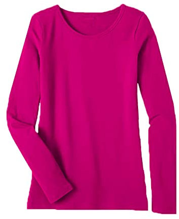 Women's Ladies Long Sleeve T-Shirt Ladies Plus Size Round Neck Stretchy Plain Fitted Basic Jersey Casual Tee Top. Fuchsia