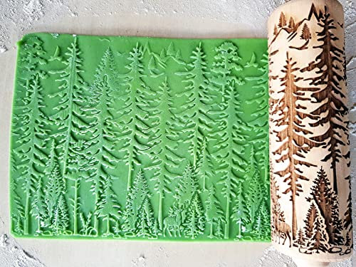 WALD Geprägte Nudelholz. Teigroller für Hausgemachtes Gebäck und Keramik. Gravierte Nudelholz mit Muster von Algis Crafts