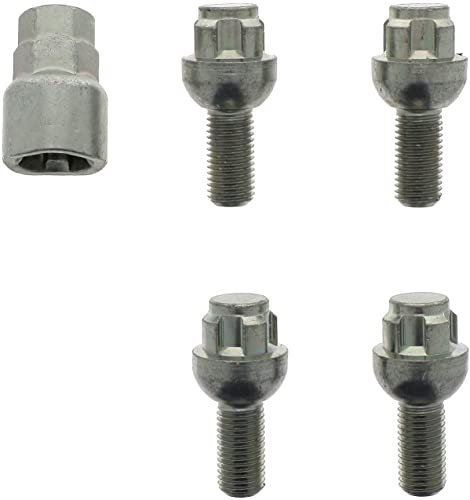 Restagraf - Jeu de 4 Vis de Roue Antivol - Embase Sphérique - Bloc Jante Acier & Alu - Compatible avec Seat, Škoda, Volkswagen (Certains Véhicules) - M12-1.50 X 25 mm - Réf. 188605