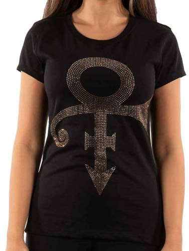 Prince T Shirt Gold Symbol Diamante Logo Official Womens Skinny Fit Black XL