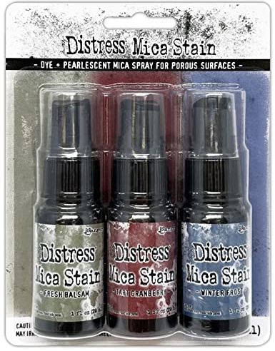 Ranger Tim Holtz-Distress Mica Stains-Holiday Set 3, Fresh Balsam, Tart Cranberry, and Winter Frost, 3 x 29.57 ml