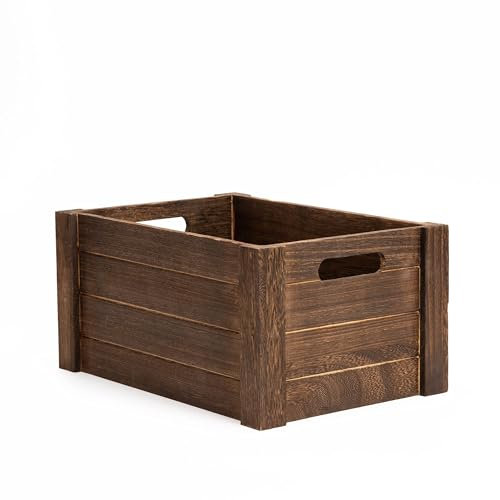 Wickerfield Brown Wooden Crates with Cutout Handles Storage Box Wooden Tray (Small)