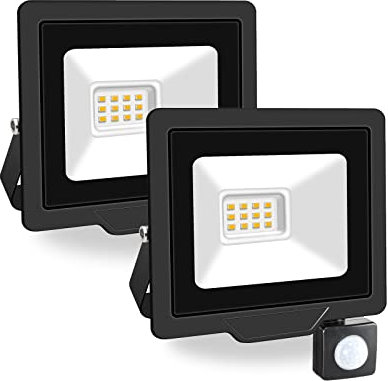 PICAA 10W LED Strahler mit Bewegungsmelder Außen,1000LM Außenstrahler 4000K Warmweiß Scheinwerfer, IP65 Wasserdicht Fluter, Ideale Aussenleuchte für Garten, Innenhöfe, Garage, Haus, Hotel (2 Stück)