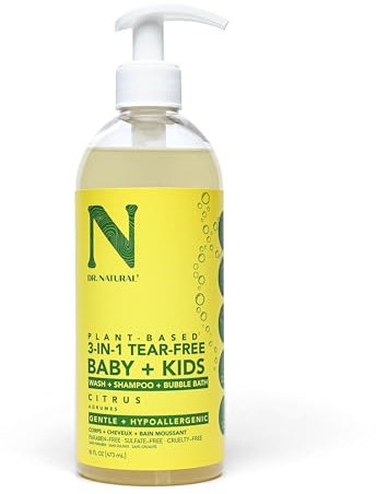 Dr. Natural Citrus Refreshing 3-in-1-Shampoo, hypoallergen, Flüssigseife und Blasenbad für Babys und Kinder, vollständig auf Pflanzenbasis, 473 ml