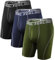 Natural Feelings Sport Boxershorts Herren Unterwäsche 9in Polyester Boxershorts Lang Herren Unterhosen mit Eingriff 3er Pack-Grün/Blau/Schwarz L