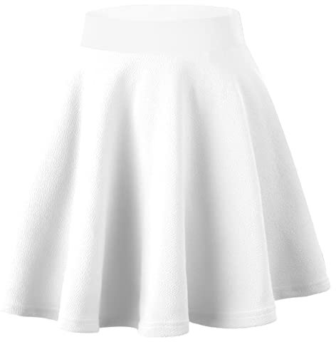 Dressever Damen Basic Vielseitige Dehnbaren Informell Casual Mini Hohe Taille A-Linie Tennisrock Tanzrock Weiß Medium