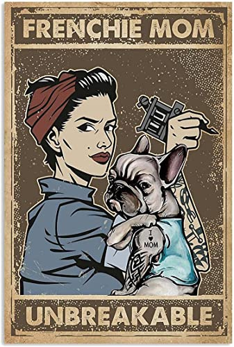 Bonoff Unzerbrechliche französische Bulldogge Tattoo Mädchen Wandposter Metallschild Old Fashion Vintage Dekor Poster Wandkunst Dekor Metallschild Poster 20,3 x 30,5 cm