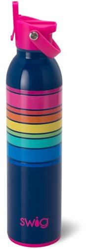 Swig Life Borraccia termica da 760 ml con cannuccia e flip + manico per sorseggiare, a prova di perdite, lavabile in lavastoviglie, adatta al portabicchieri, in acciaio inox, con scivolo elettrico