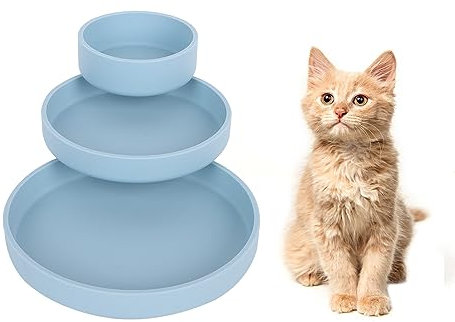 Lollanda -Futternapf für Katzen-3er Set,Silikon Futterschale,Trinkschale oval,Silikonnapf breit für Trockenfutter und Nassfutter (Blau)