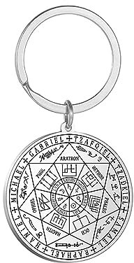 VASSAGO Edelstahl Schlüsselanhänger für Männer Frauen Siegel der 7 Erzengel Anhänger Schlüsselanhänger Saint Michael Schlüsselanhänger Salomon Kabbalah Amulett Geschenk, S3