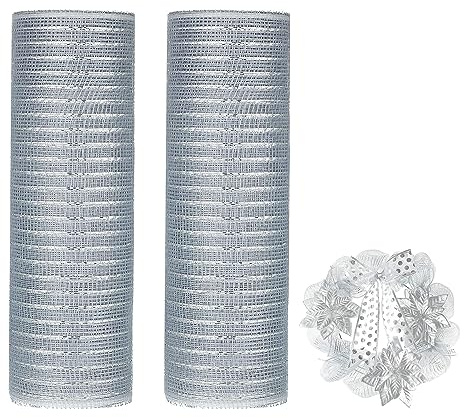 AQUATITAN Deco Mesh Rolls for Wreath Making, Silver, Polyester, Christmas, 26cm x 10 Yards x 2 pcs