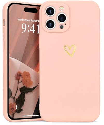 Wirvyuer Custodia Compatibile con iPhone 15 Pro Max Cover Ragazze Oro Amore Cuore Custodia protezione fotocamera Morbido Silicone Cover Protettiva Antiurto Gold Love Case per iPhone 15 Pro Max Rosa