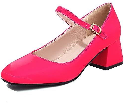 CuteFlats Donna Comfort Mary Jane Tacchi con Punta Quadrata Vestiti per Feste/Date, Fucsia, 44 EU
