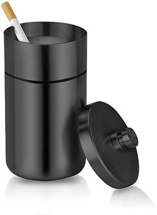 cgaplus Car Ashtray with Lid Smell Proof Stainless Steel Portable Ash Tray for Car Cup Holder Detachable Windproof Extinguished Cigarette Bucket Automotive Ashtrays for Outdoor Home Office Black