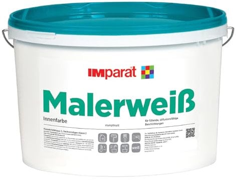 IMparat | Malerweiß | Weiß | Wandfarbe | Innenfarbe | Wohnraumfarbe | Hohe Deckkraft | 10 Liter