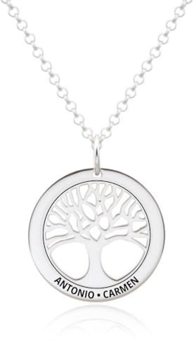 Collar Árbol de la Vida en Plata de Ley 925 personalizable, con cadena Rolo de 45cm + Alargador. Un regalo perfecto para regalar a madres o abuelas. (Collar Árbol de la Vida)