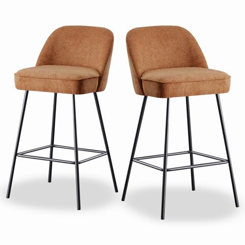 JaHECOME Tabourets en Tissu mélangé avec du Coton et du Lin, Coussin rembouré d’éponge Souple et épais avec Le Ressort, s’adaptent au Bar, à la Cuisine, au Salon et à l’Atelier. (2, Orange)