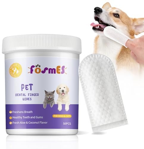 Teeth Cleaning Wipes for Dogs & Cats, Pet Dental Fingers Wipes, Reduces Plaque & Freshens Breath Finger Wipes, Oral Cleansing Teeth Care Finger Cots Wipes Pads for Dogs and Cats