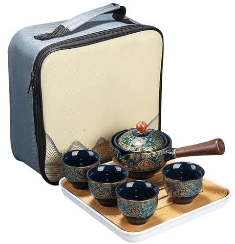 Travel Tea Set Tea Pot Set 360 Rotation Tea Maker Tea Making Set with Anti-Scald Handle Removable Chinese Tea Set with Bag Portable Tea Sets for Adults