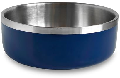 Fuzzl Double Insultated Thermal Dog Bowl in Navy - 16cm - for Indoors and Outdoors with Rubber Base - Versatile Dog Bowls and Dog Water Bowl for Hydration and Feeding