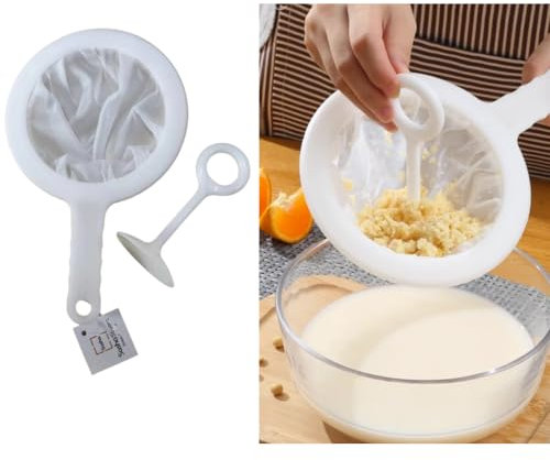 SASHA SQUARE Colador de malla fina de nailon con varilla exprimidora, colador sin desorden de kéfir, leche de soja, leche de avena, café, passoire de cocina, cuchara de filtro de colador de plástico,