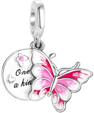 LANBEIDE Rosa Schmetterlings Charms für Pandora Charms, 925er Sterlingsilber Beads, Tier Beads für Pandora Armband, Geschenke für Frauen