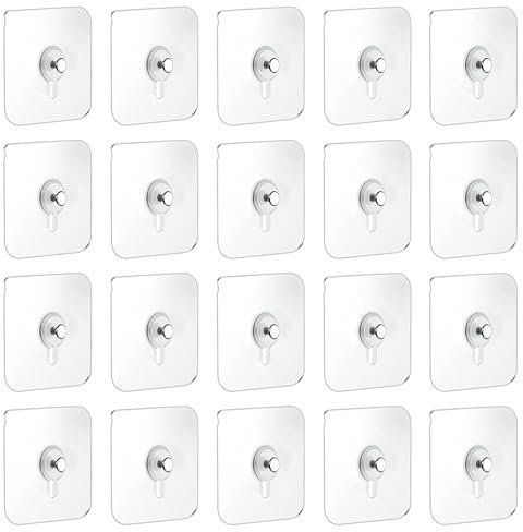Fixation Murale Sans Percer Transparent 20PCS, Fixation Cadre Sans Percer, Ensemble de Clous Adhésifs Muraux Transparents pour Suspension de Cadres Photo Art Mural Miroir Salon Salle Bain Cuisine