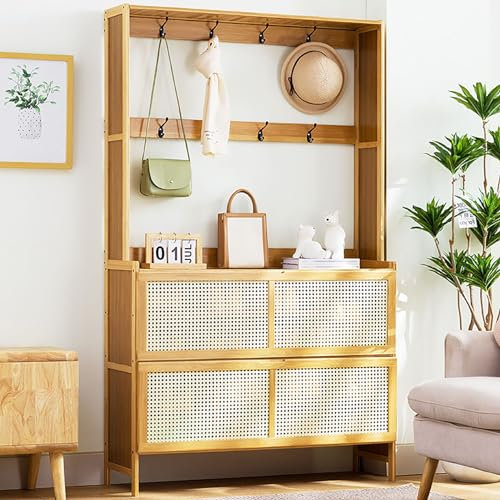 Grand Porte-manteau 3 en 1 avec Porte Chaussures, Arbre D'entrée avec Deux Rangées de Crochets, Armoire de Rangement Autoportante pour Chaussures Dans L'entrée