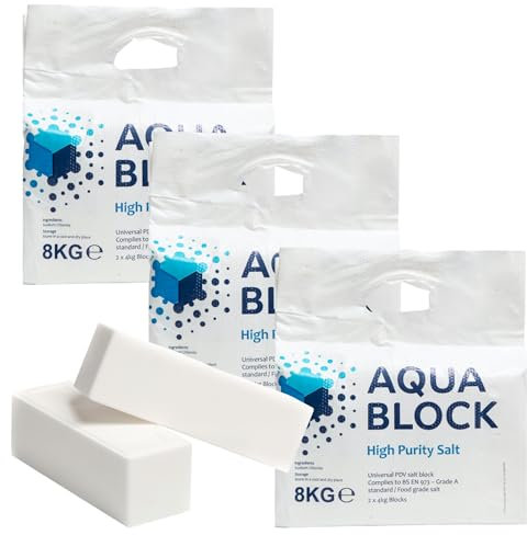 Water Softener Salt Blocks | Grade A | Food Quality | High Purity | 3 x 8kg bags (6 Blocks) | Compatible with all 4kg Salt Block Water Softening Units including Harvey and Kinetico
