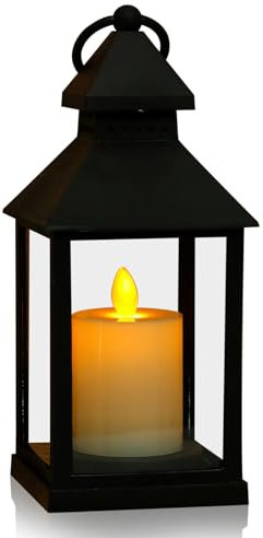 Lanterne de bougie noire grand porte-bougie vintage résistant aux intempéries pour Halloween, Noël, cimetière (style C)