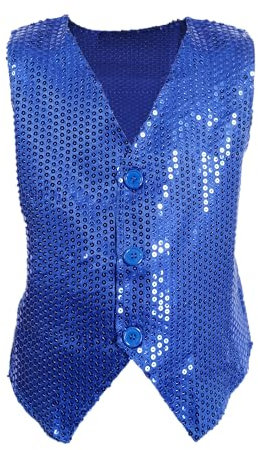 Carnavalife Paillettenweste für Jungen, Mädchen, Hip-Hop-Weste, Kinderkostüm, Party, Tanz, Abschlussfeier, 1 bis 12 Jahre (Blau, 10-12 Jahre)