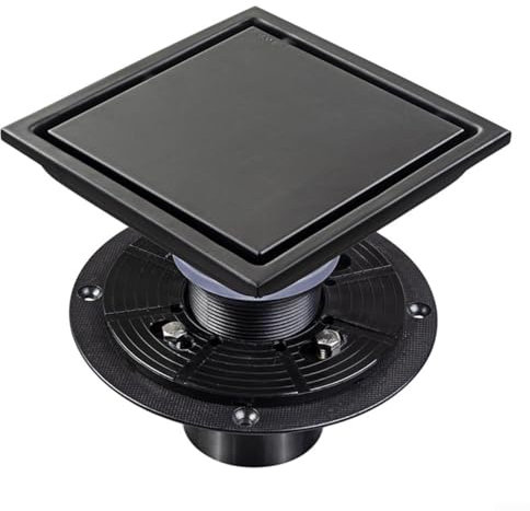 HpLive Duschrinne, 304 Edelstahl Ablaufrinne Quadratischen Dusche Bodenablauf mit Flansch, Schwarz(15x15cm)