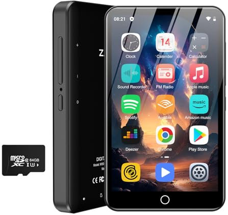 Lecteur MP3 MP4 de 80 Go avec Bluetooth et WLAN, écran Tactile 4 Pouces, avec Spotify, Lecteur de Musique en Streaming Android avec Audible, Lecteur Walkman numérique Portable Hi-FI(Noir)