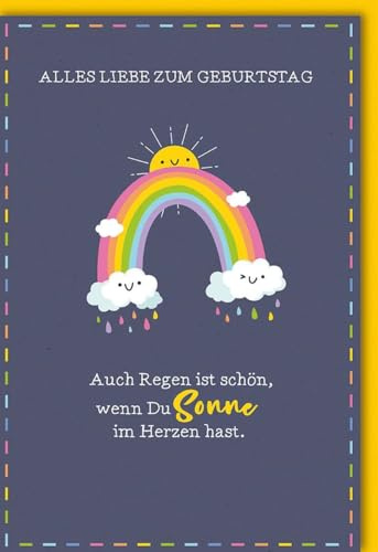Verlag Dominique Geburtstagskarte Glückwunschkarte Geburtstag mit Regenbogen Sonne Wolken und Spruch Alles Liebe zum Geburtstag Auch Regen ist schön wenn du Sonne im Herzen hast mit Umschlag